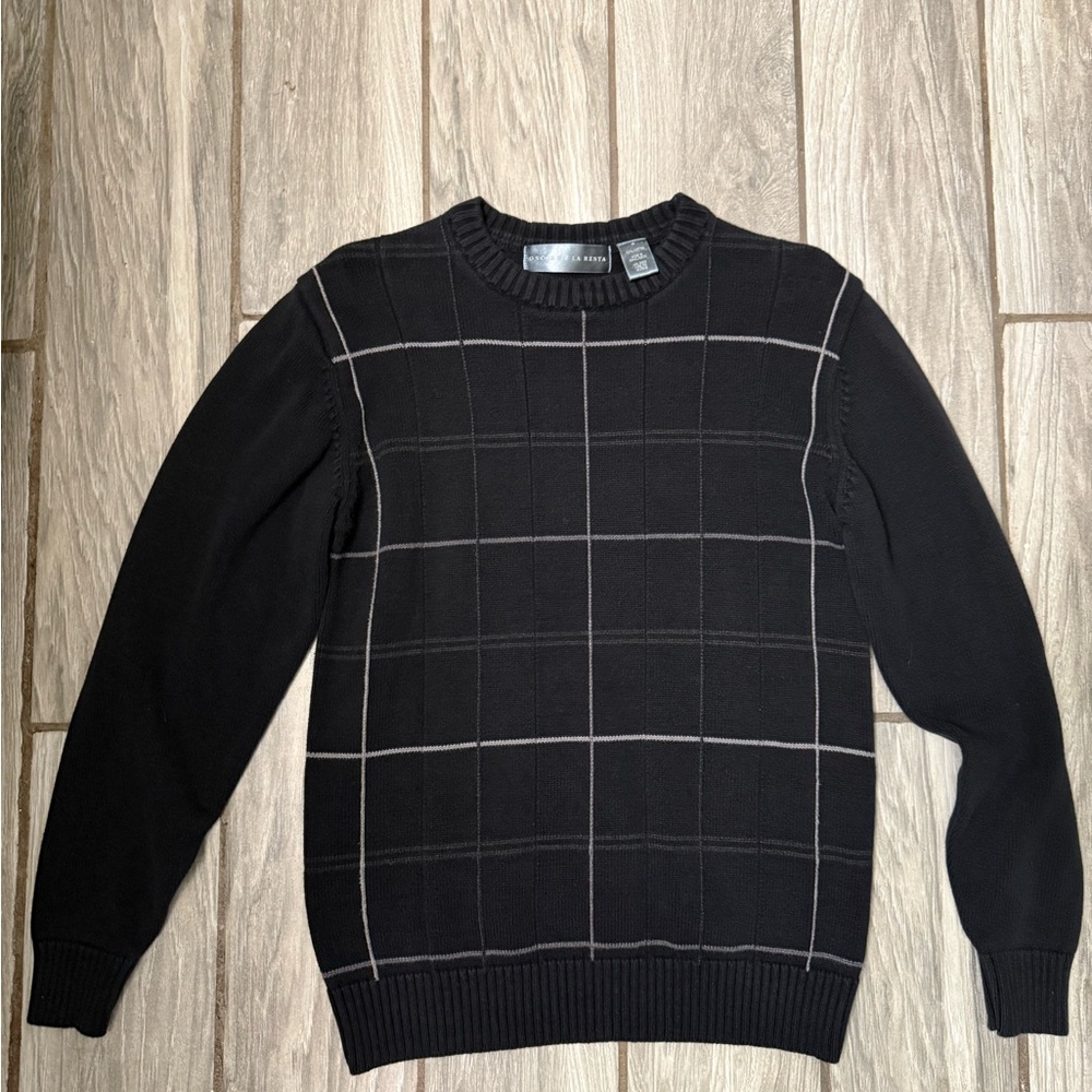 Oscar de la Renta Men’s Black/Grey Checkered Crewneck Sweater